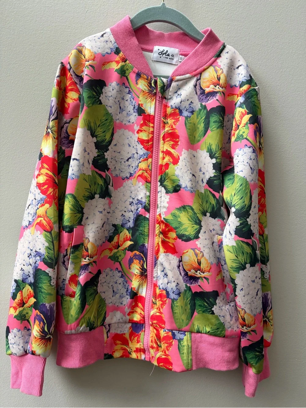 Lola + The Boys Pink Floral Kids Matching Set Jacket Pants Pockets Happy School
